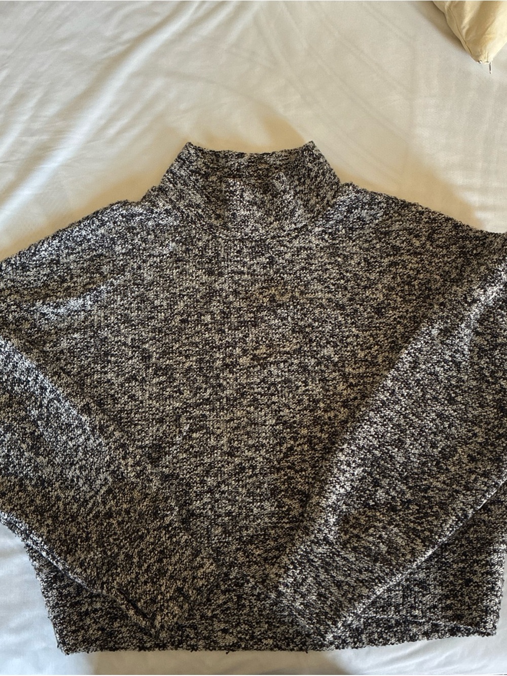 OFFLINE by Aerie Womens XS Black Cropped Marled Knit Mock Neck Sweater Thumbhole